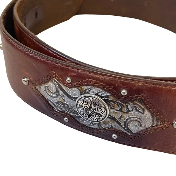Brighton Brown Leather Western Silver Buckle Belt Size XL - Picture 4 of 7